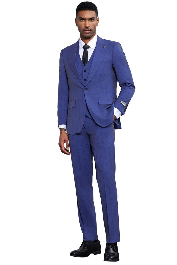 Men's Stacy Adams Modern Fit Vested Tonal Windowpane Plaid Suit in French Blue - Image 2
