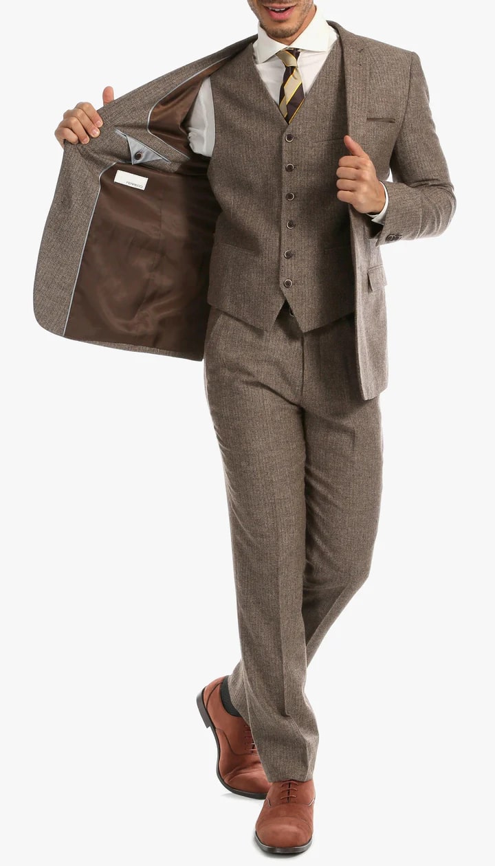 1920's Men's Clothing - Tweed Suit - Herringbone 1920s Mens Suit  - Vintage Brown Suit - Image 6
