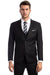 Black Men's Slim Fit Two Button Vested Suit - Solid Basic Color
