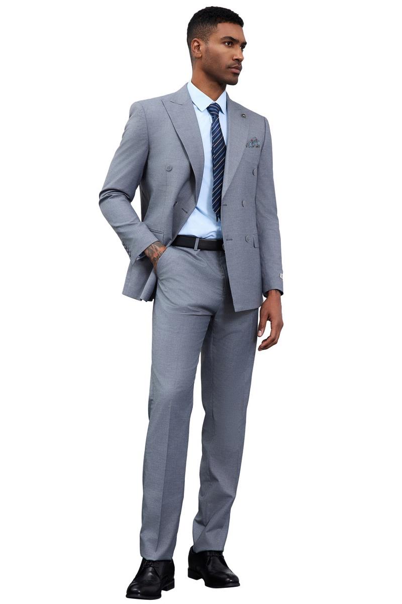 Men's Designer Stacy Adams Classic Double Breasted Suit in Grey - Image 4