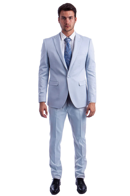 Mens Easter Suit - Jacket and Pants in Summer Color Light Blue One Button Light Weight Modern Fit