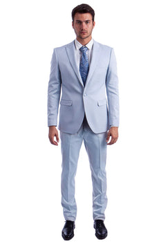 Mens Easter Suit - Jacket and Pants in Summer Color Light Blue One Button Modern Fit Light Weight