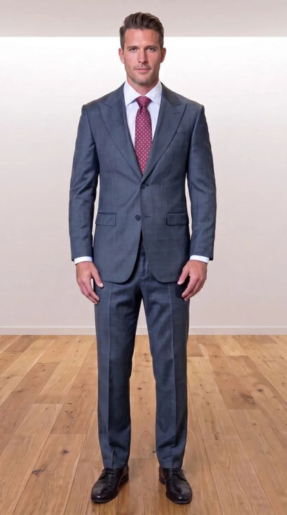 Statement Men's Modern Fit 2 Piece 100% Super 200 Wool Suit Peak Lapel in Charcoal - image 9