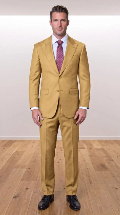 Statement Men's Modern Fit 2 Piece 100% Super 200 Wool Suit Peak Lapel in Chestnut - image 8