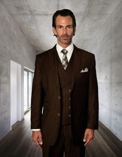Statement Men's 3 Piece 100% Wool Suit - Fashion Pinstripe