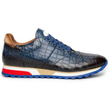 Zelli Rocco Hand-Burnished Crocodile Embossed Sneakers in Navy