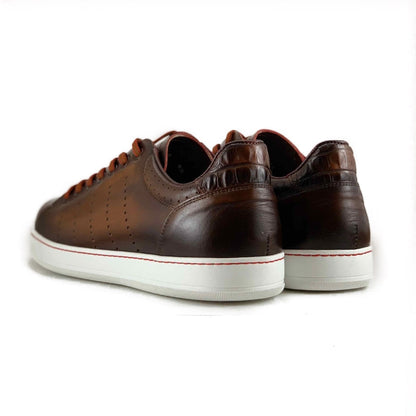 Zelli Russo Burnished Calfskin and Crocodile Sneakers in Brown