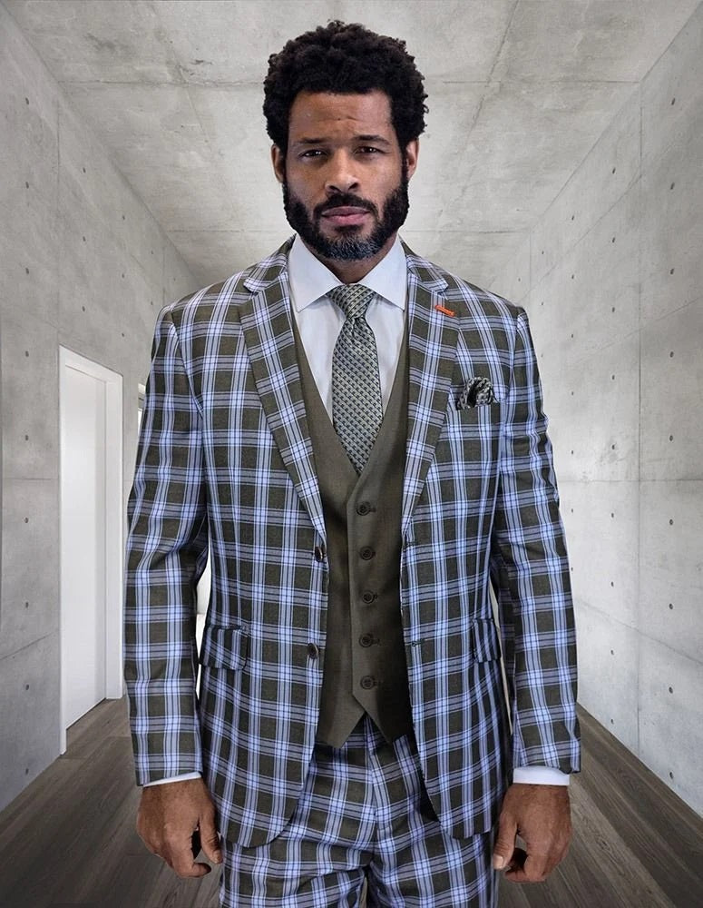 Statement Men's 3-Piece Modern Fit Suit – 100% Wool with Double-Breasted Vest main image 0