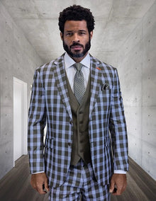Statement Men's 3-Piece Modern Fit Suit – 100% Wool with Coordinating Solid Vest