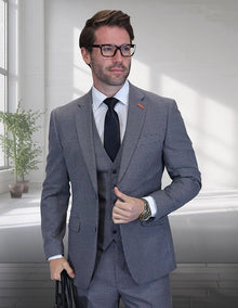 Statement Men's 3-Piece Modern Fit Suit – 100% Wool with Micro Check Pattern