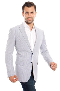 Mens Black Blazer - Men's Two Button Summer Seersucker Sport Coat Blazer in Black