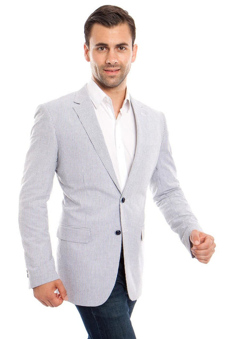 Mens Black Blazer - Men's Two Button Summer Seersucker Sport Coat Blazer in Black