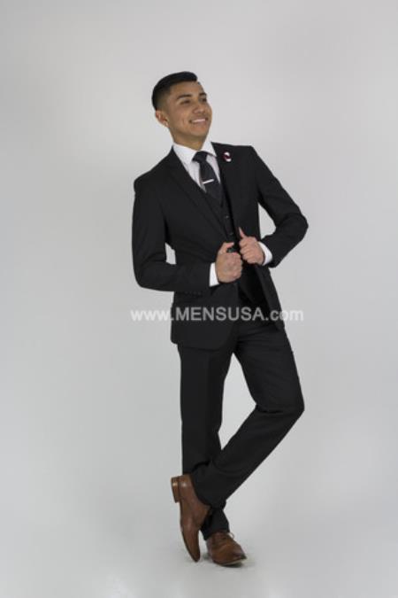 2 Button Slim Fit Sharkskin Textured Pattern Tapered Fit Suit With Vent Black Online Discount Fashion Sale
