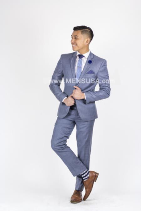 2 Button Slim Fit Sharkskin Textured Pattern Tapered Fit Suit With Vent Light Blue Online Discount Fashion Sale