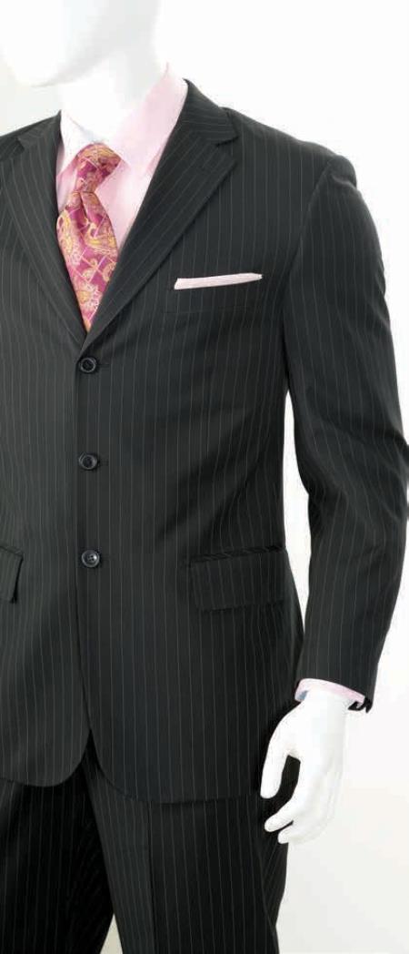 Men's 2 Piece Classic Suit - Pinstripe Black