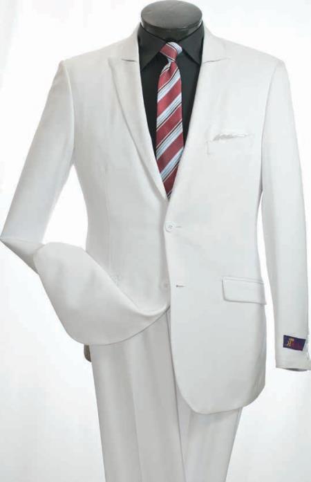 Single Breasted Men's 2 Piece Slim Suit - Narrow Peak Lapel White