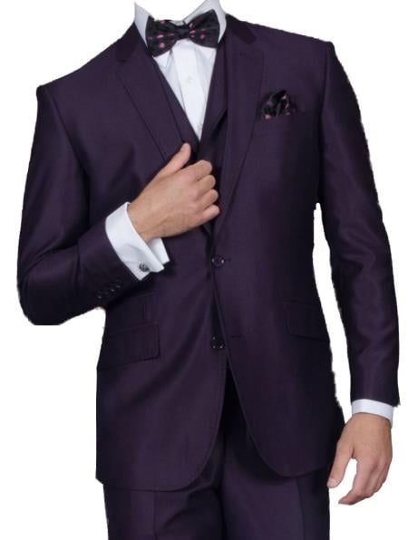 Men's Plum ~ Eggplant ~ Very Dark Purple No Vest 100% Wool Suit