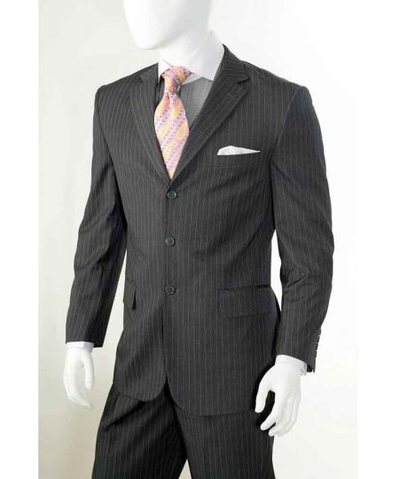 Three button Grey Banker Chalk Pinstripe ~ Stripe Athletic Cut Pleated Pants