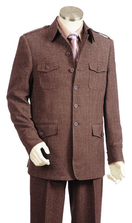 Men's 5 Button Fashion Brown Zoot Suit 