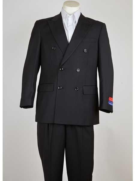 Men's Peak Lapel 6 Button Double Breasted Black Suit