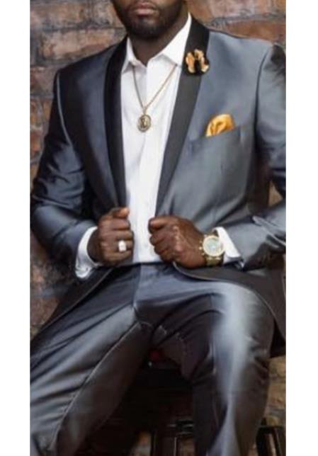 Men's Grey Button Closure Shawl Lapel Velvet Jacket