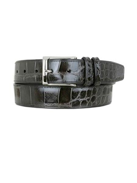 Grey Silver Semi Gloss Buckle Full-Leather Backing Belt