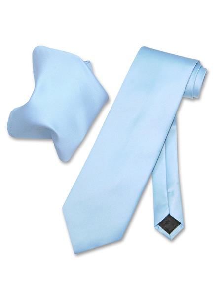 Men's Polyester Solid Baby Blue Trendy Neck Ties With Handkerchief - Men's Neck Ties - Mens Dress Tie - Trendy Mens Ties