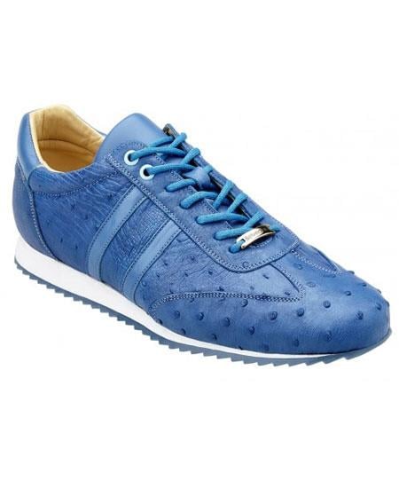 Men's Baby Blue Lace Up Genuine Ostrich Casual Sneakers