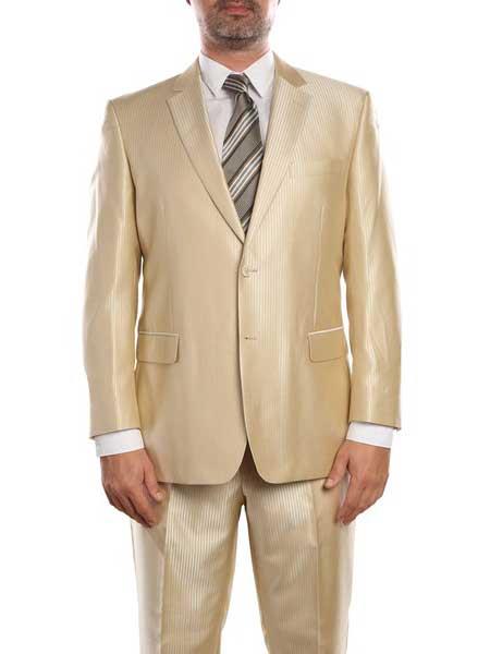 Beige ~ Khaki ~ Tan ~ Champagne Suit Shiny Flashy Sharkskin Classic Fit Suit