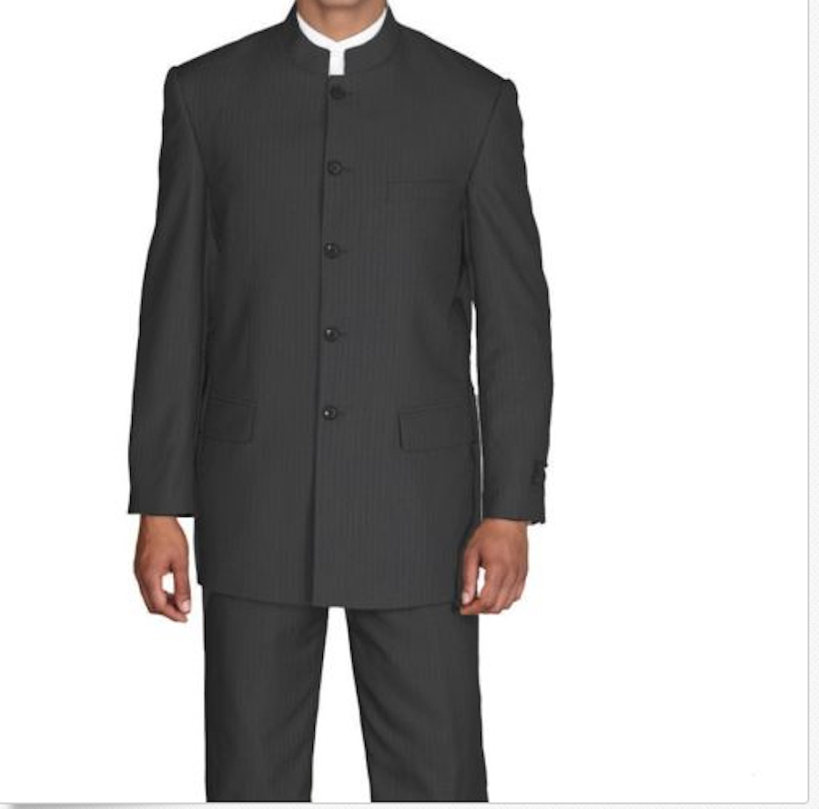 Zimaes-Men Classic-Fit Mandarin Collar Classic 5 Button Blazer Jacket Suits 