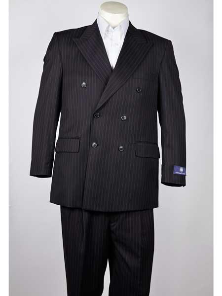 Classic Fit Black 6 Button Men's Pinstripe Double Breasted Peak Lapel Suit