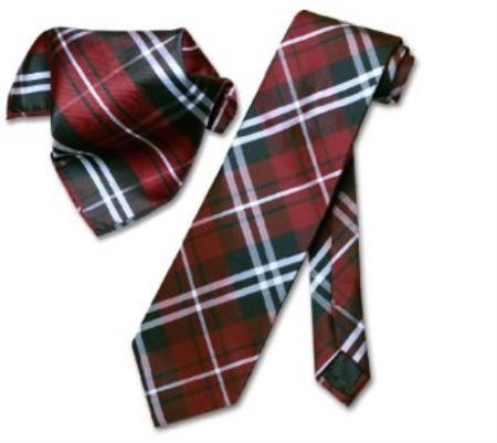 Black Burgundy ~ Maroon ~ Wine Color White NeckTie & Handkerchief Matching Tie - Men's Neck Ties - Mens Dress Tie - Trendy Mens Ties