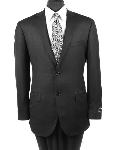 Designer Affordable Inexpensive Men's Solid Black  Wool Regular Fit Suit with Flat Front Pant