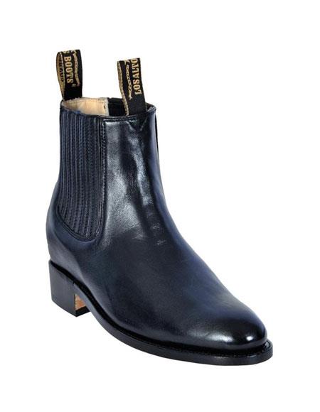 Los Altos Boots Chelsea Short Ankle Deer Black Leather Boot - Short Cowboy