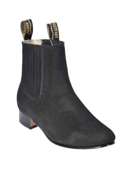Los Altos Boots Chelsea Charro Botin Black Short Ankle Deer Leather Boot ~ botines para hombre For Men - Short Cowboy - Western Ankle Boots