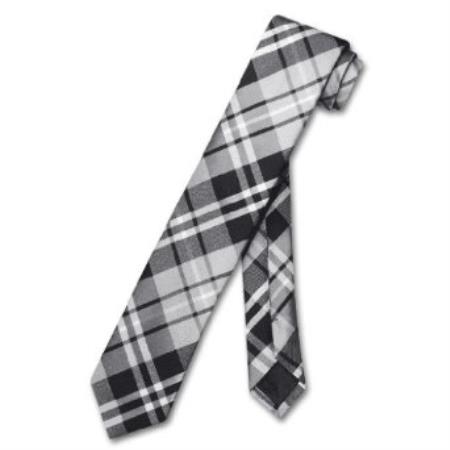 Skinny Black Gray White Men's 2.5 Neck Tie -Men's Neck Ties - Mens Dress Tie - Trendy Mens Ties
