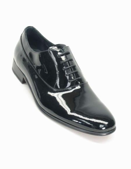 Men's Fashionable Carrucci Lace Up Style Black Patent Black Dress Shoe - Men's Shiny Shoe