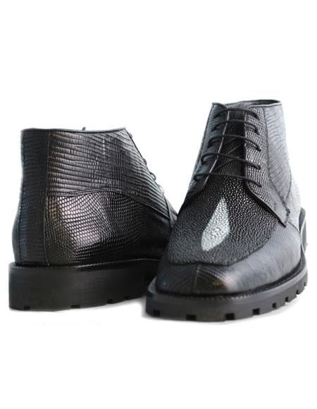Los Altos Boots  Men's Black Stylish Genuine Lizard & Stingray mantarraya skin Hornback Classic Dress Ankle Botas de mantarraya - Mantarraya boots