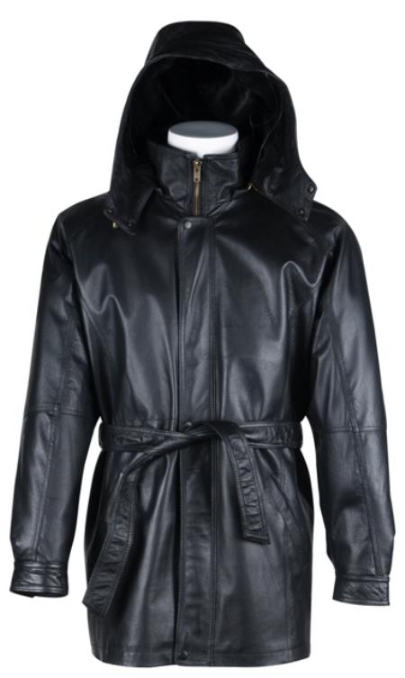 Men's Dress Coat Long Black Leather Duster Trench Coat 
