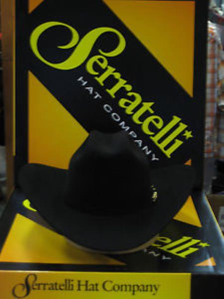Tejana Black Serratelli Designer 4 Brim Western Cowboy Hat 