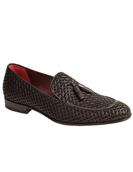 Mens Black Slip-on Tassle Textured Suede Loafer Shoes Authentic Mezlan ...