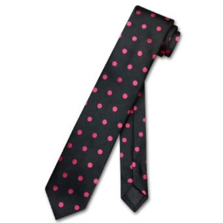 Skinny Black w/ Hot Pink Fuchsia ~ fuschia ~ hot Pink Polka Dots 2.5 Neck Tie - Men's Neck Ties - Mens Dress Tie - Trendy Mens Ties