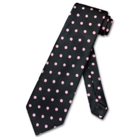 Black w/ Light Pink Polka Dots Design Men's Neck Tie - Men's Neck Ties - Mens Dress Tie - Trendy Mens Ties