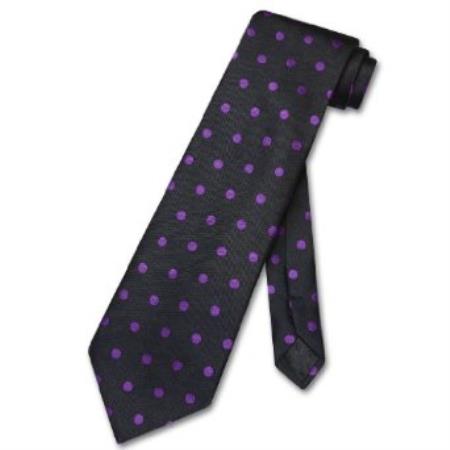Black w/ Purple Polka Dots Design Men's Neck Tie - Men's Neck Ties - Mens Dress Tie - Trendy Mens Ties