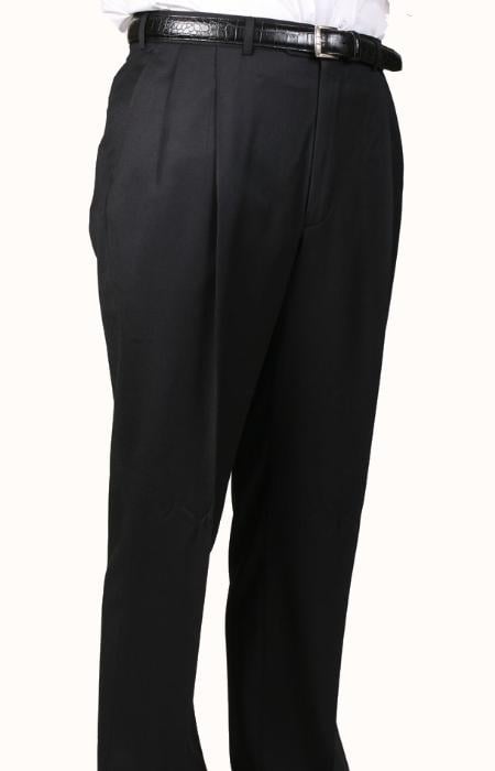 100% Worsted Black, Parker, Pleated Pants Lined Trousers unhemmed unfinished bottom