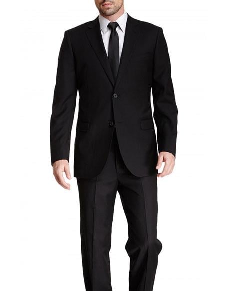 Men's Black Tonal Striped Classic Fit Wool Dual Side Vents Suit Flat Front Pants