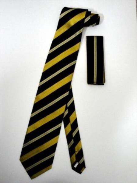 Neck Tie Set Black Gold patterned Stripes - Men's Neck Ties - Mens Dress Tie - Trendy Mens Ties