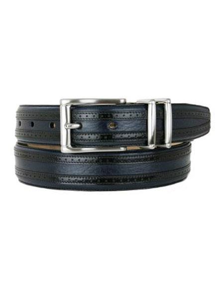 Mezlan Belts Men's Blue Genuine Deer Skin / Cordovan Leather Belt