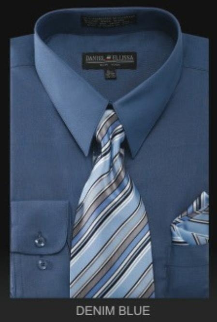 Affordable Clearance Cheap Mens Dress Shirt Sale Online Trendy - PREMIUM TIE - Denim Blue Men's Dress Shirt 