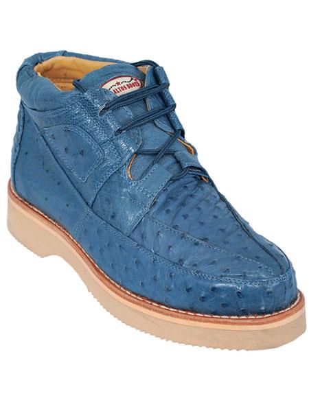 Los Altos Boots  Men's Stylish Blue Jean Full Ostrich Skin Casual Dress Sneaker